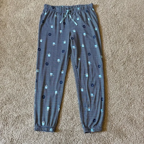 Life Is Good Sleep Pajama Joggers Coffee Mug Navy Stripe Lounge Women’s Medium - Picture 2 of 8
